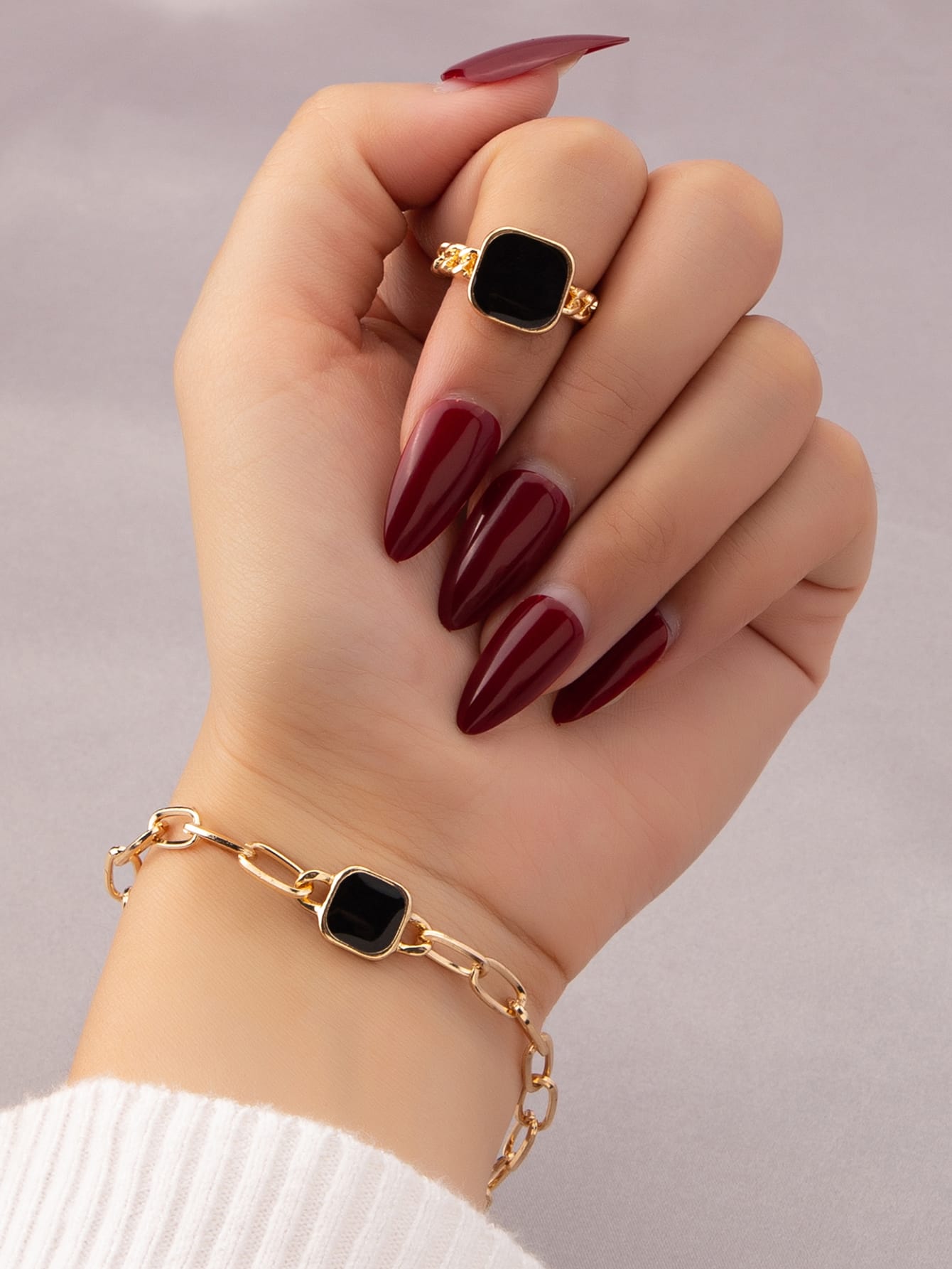 Bracelet & Bague – Décor Géométrique