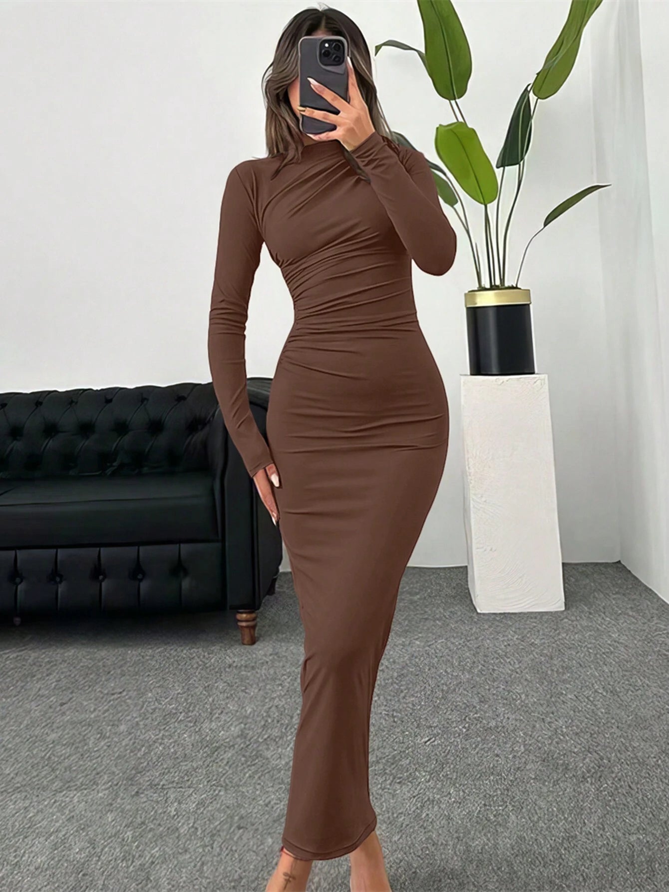 INAWLY SOLVA – Robe Drapée "Mocha"