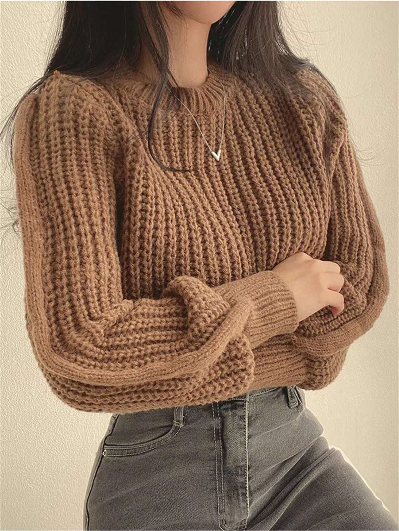 INAWLY - Pull Col Rond Manches Longues