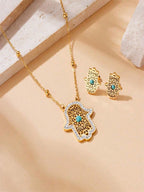 RAYQUEEN - Parure Collier & Boucles d'Oreilles "Hamsa Turquoise"