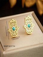 RAYQUEEN - Parure Collier & Boucles d'Oreilles "Hamsa Turquoise"