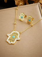 RAYQUEEN - Parure Collier & Boucles d'Oreilles "Hamsa Turquoise"