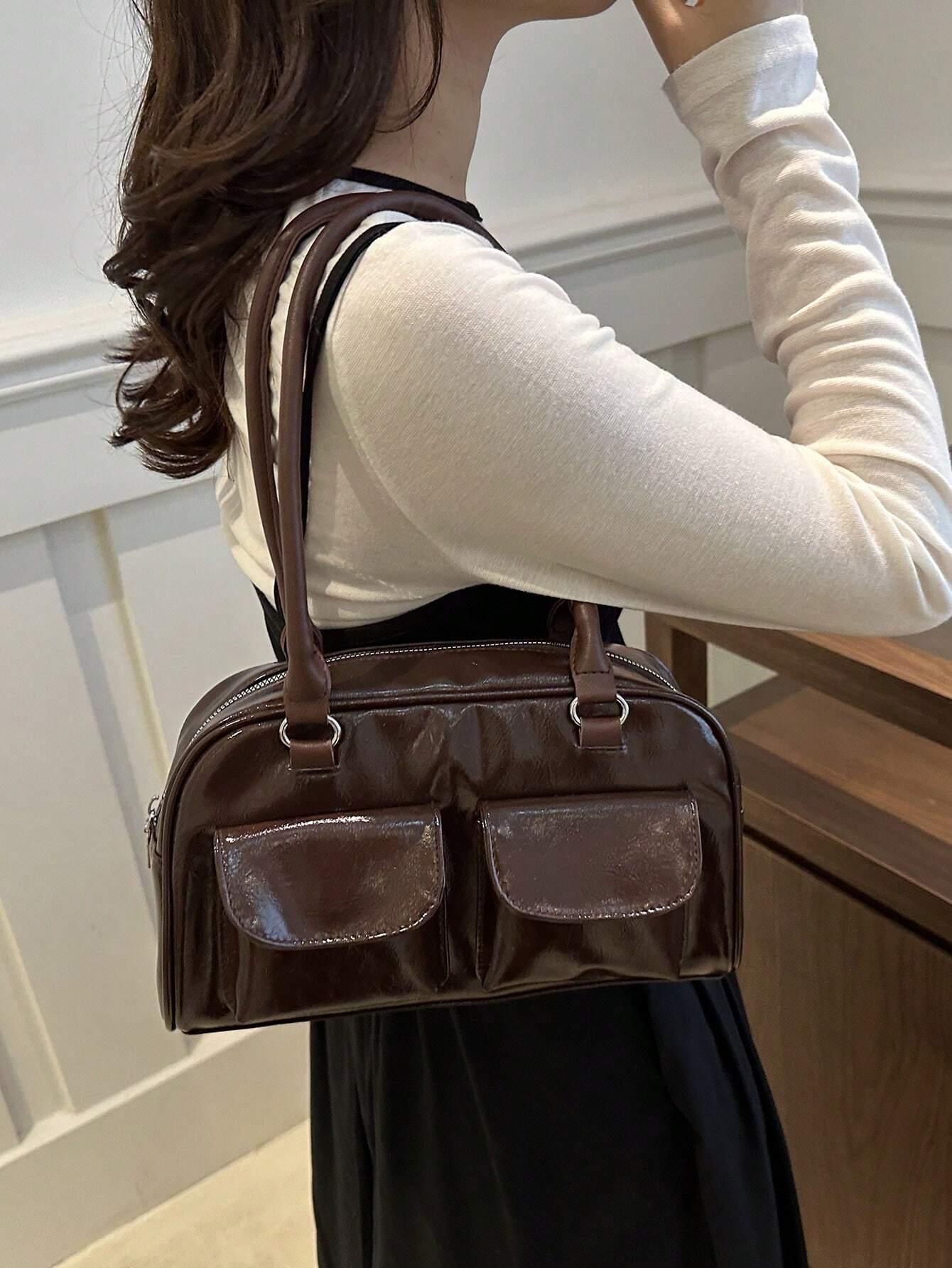 FFAN BAGS - Sac à Main "City Retro" – Chocolat Verni