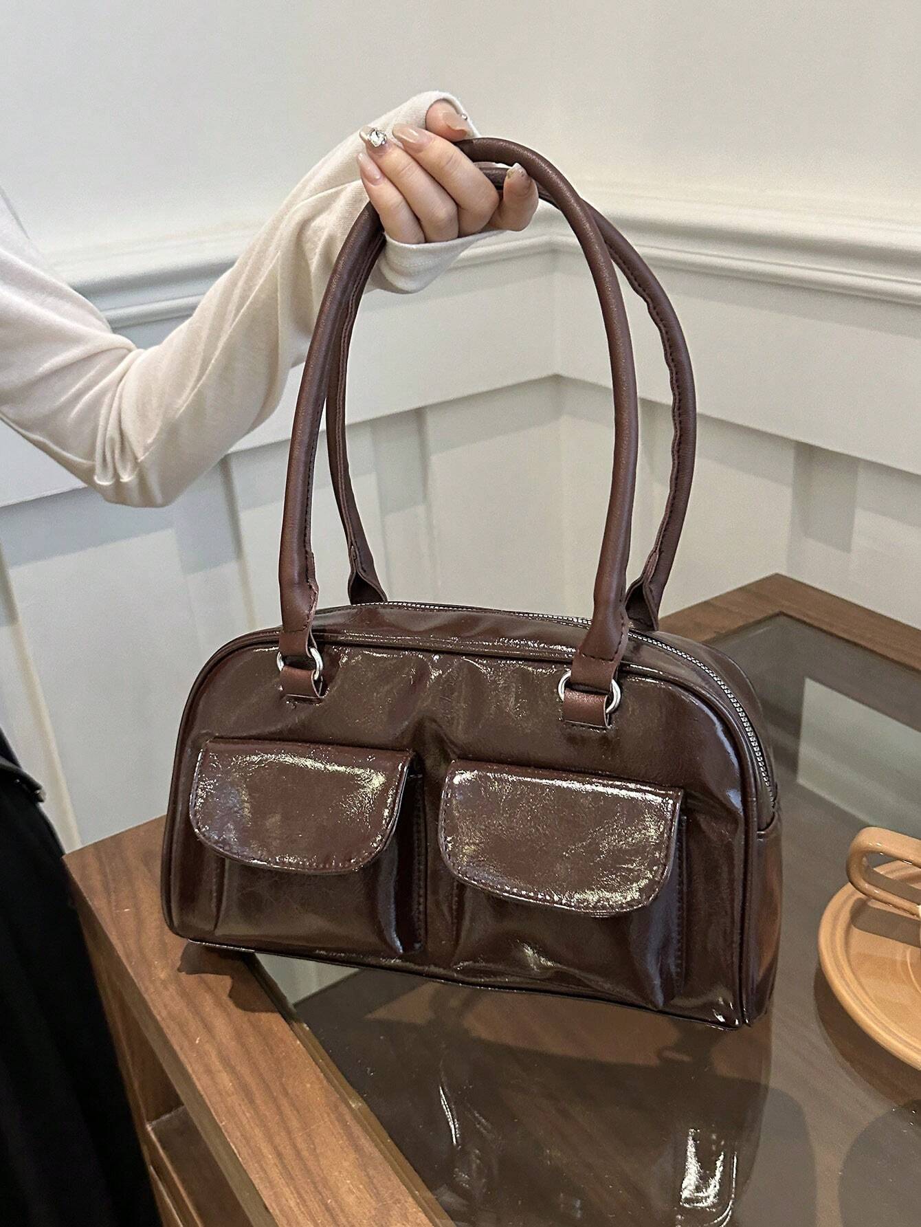 FFAN BAGS - Sac à Main "City Retro" – Chocolat Verni