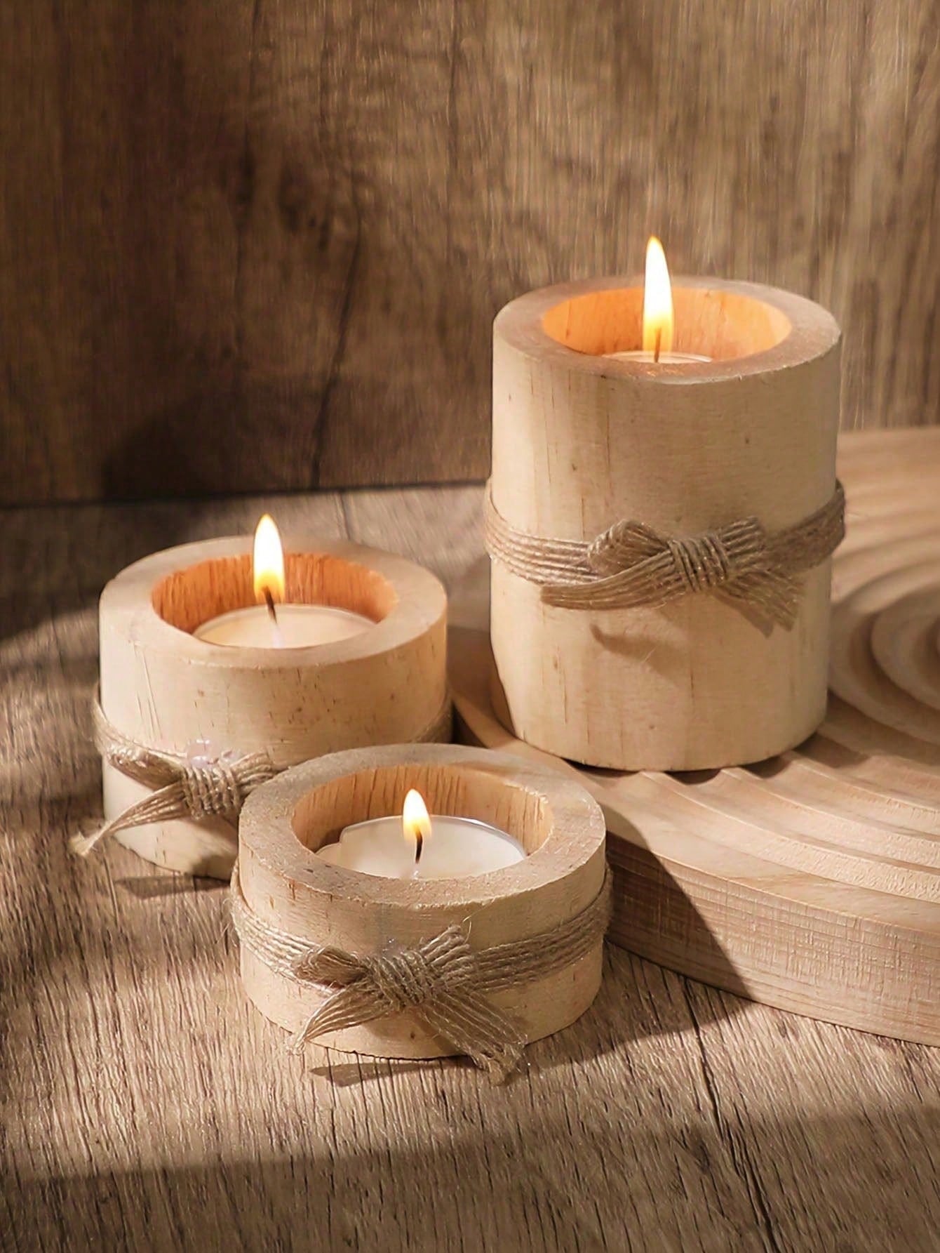 Porte-Bougie en Bois – 3 Pièces