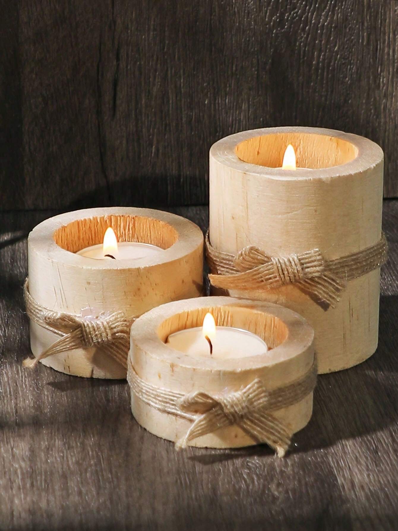 Porte-Bougie en Bois – 3 Pièces