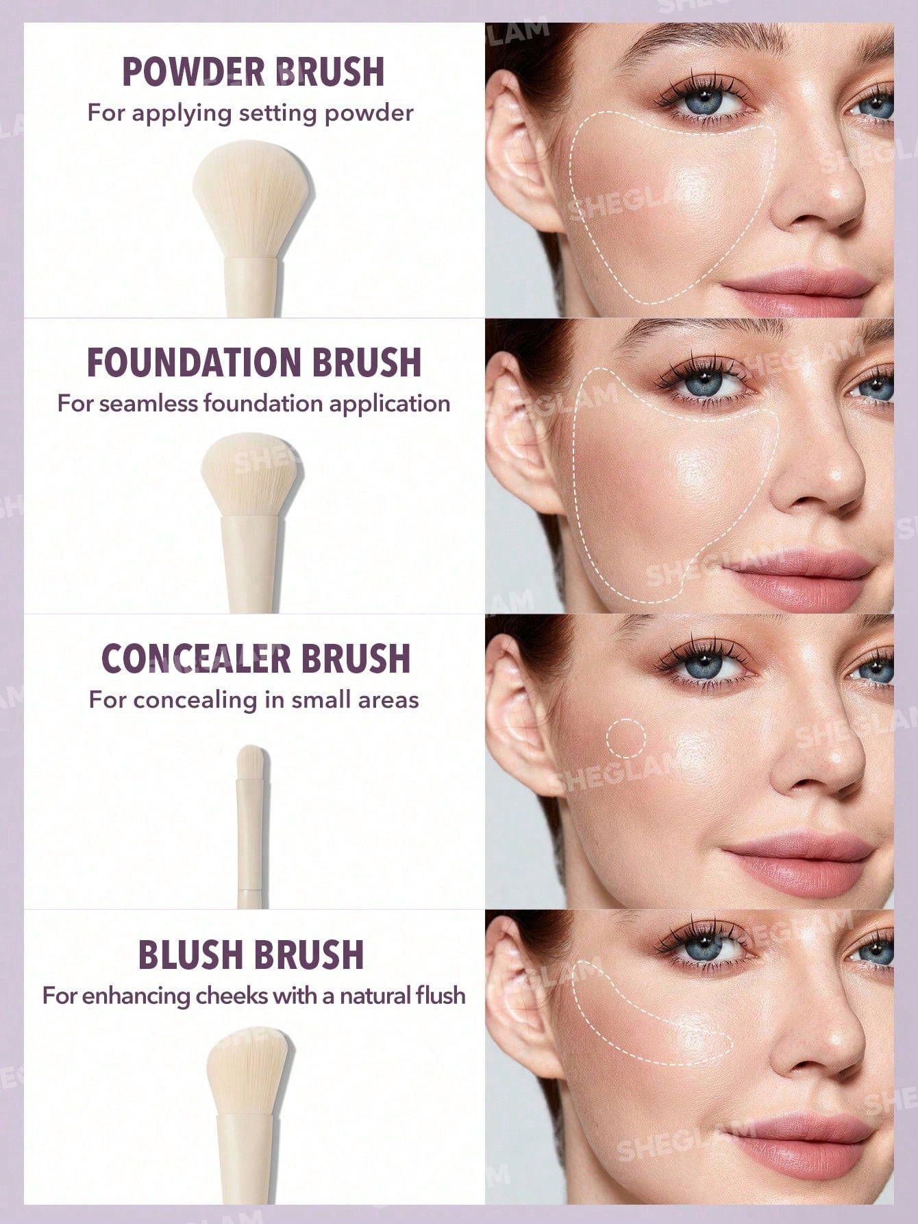 SHEGLAM – Ensemble de 8 Pinceaux de Maquillage Professionnels