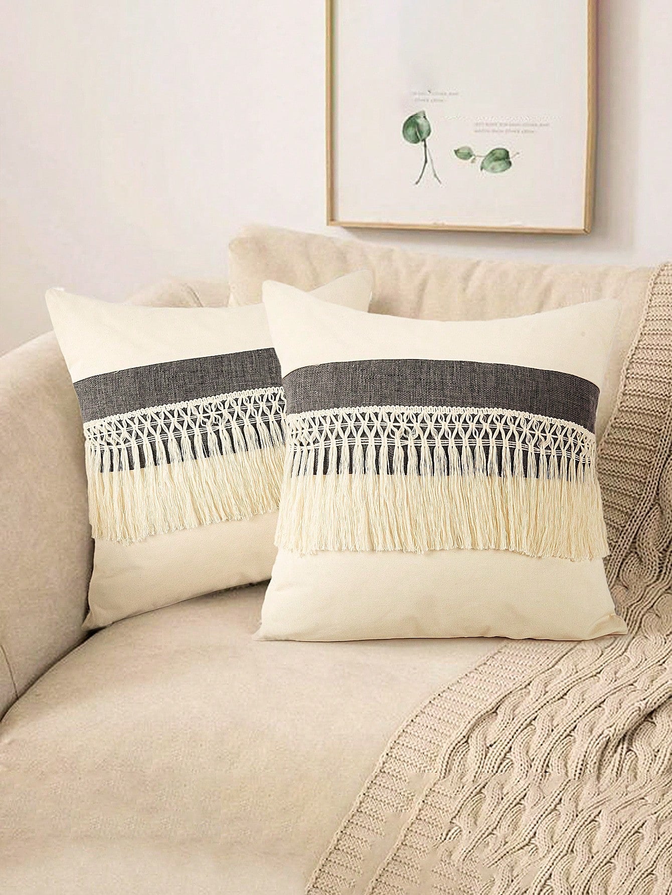 Housse de Coussin Bohème à Pompons
