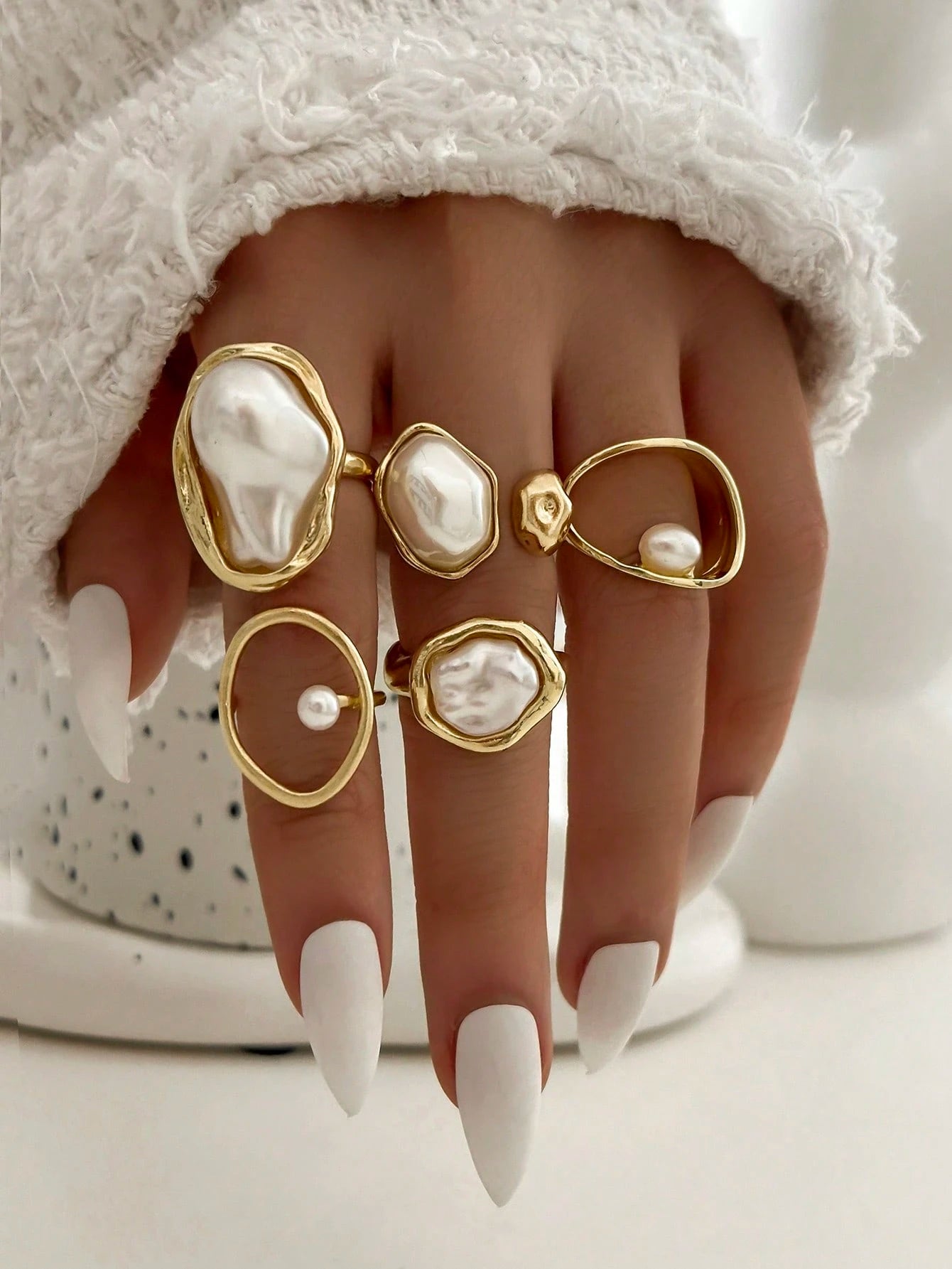 STILLY - Set de 5 Bagues "Baroque Pearl"