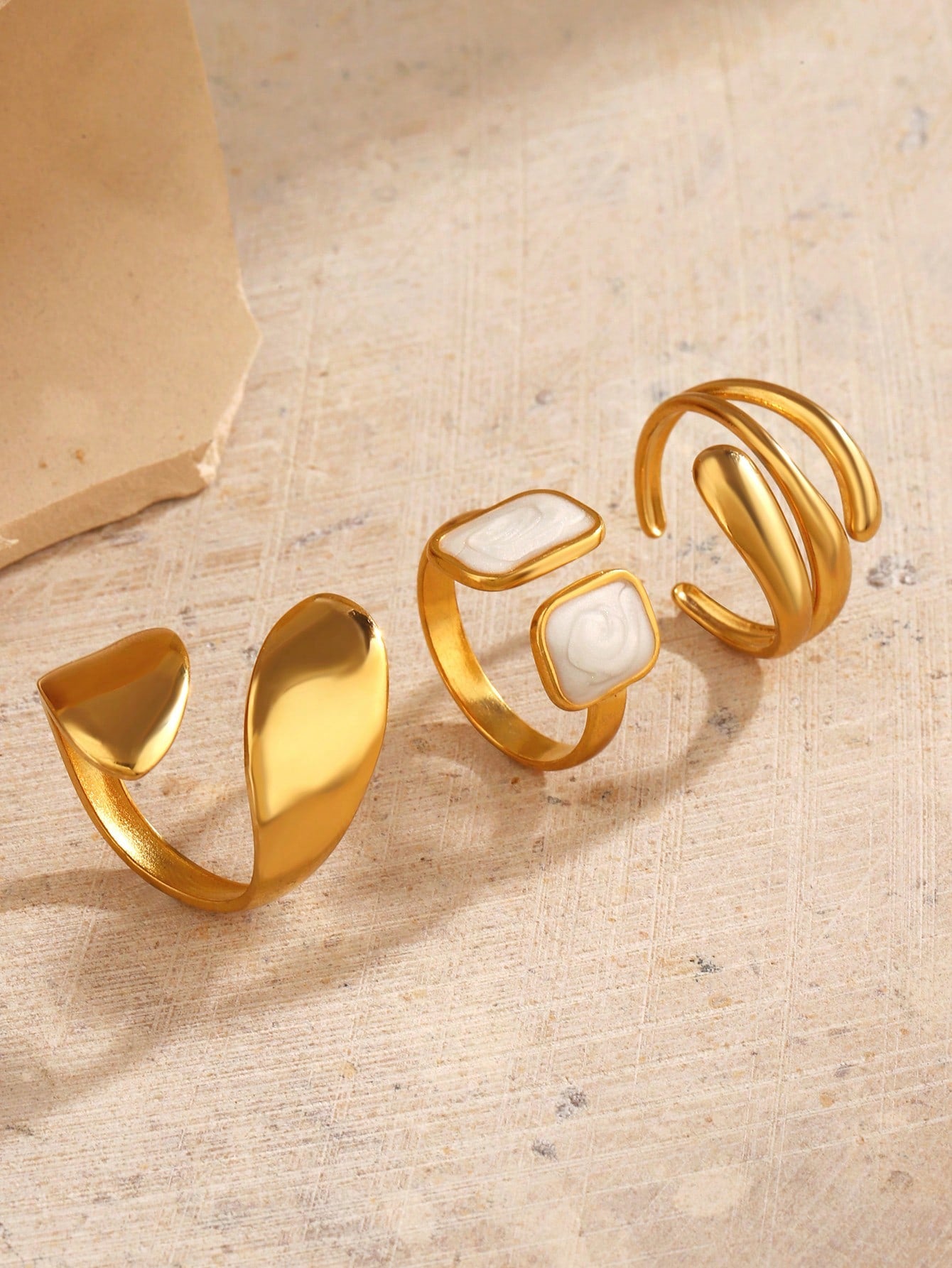 Set de Bagues Géométriques Or 18K