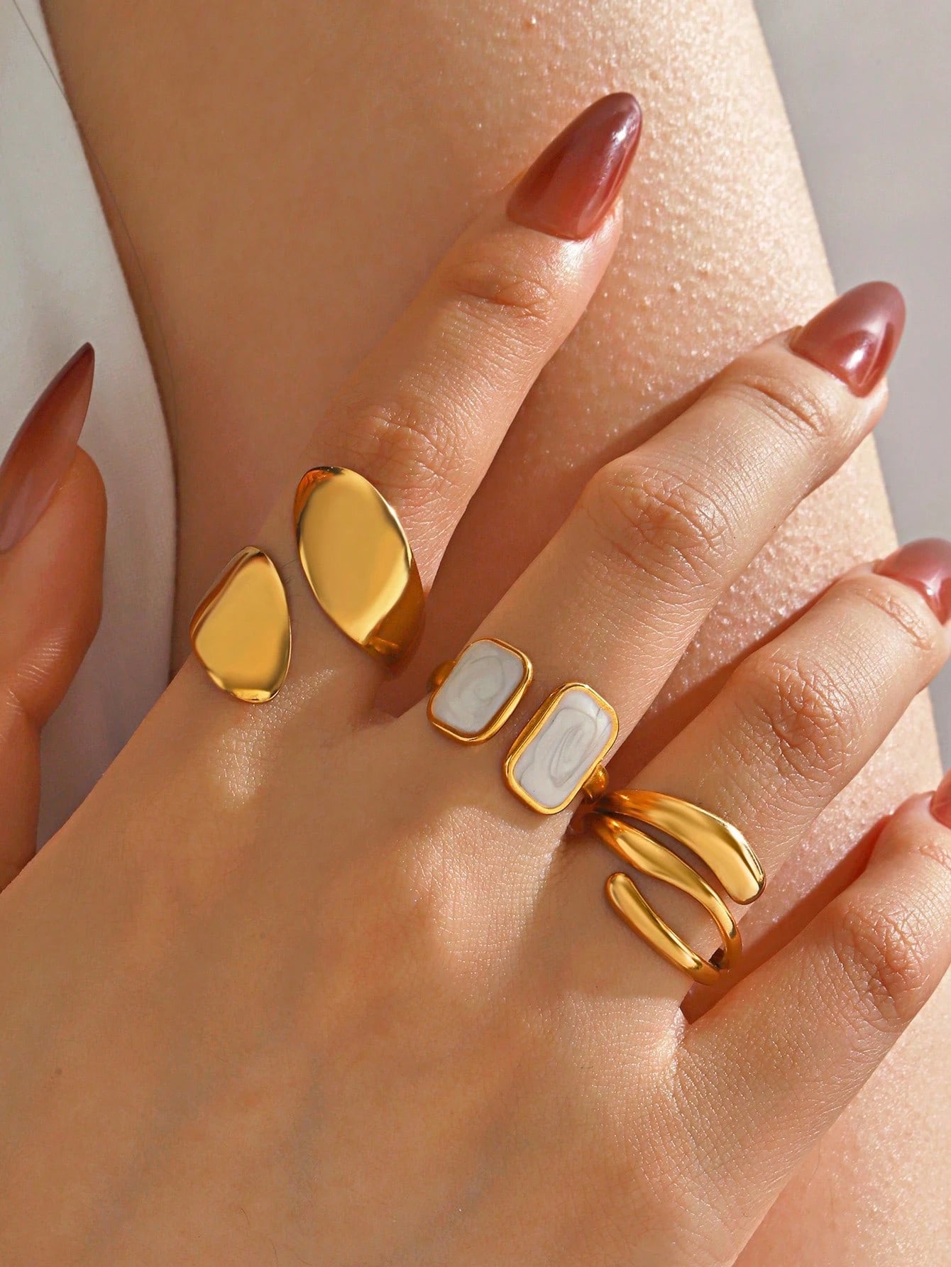 Set de Bagues Géométriques Or 18K