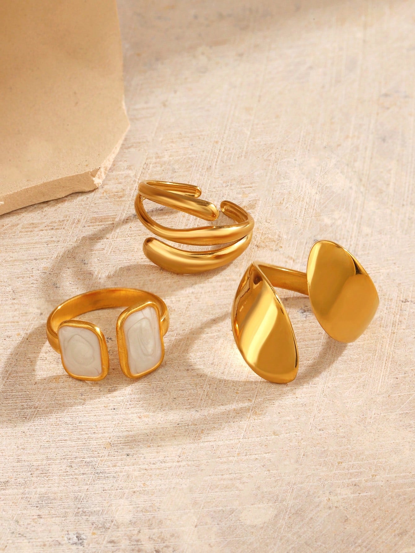 Set de Bagues Géométriques Or 18K