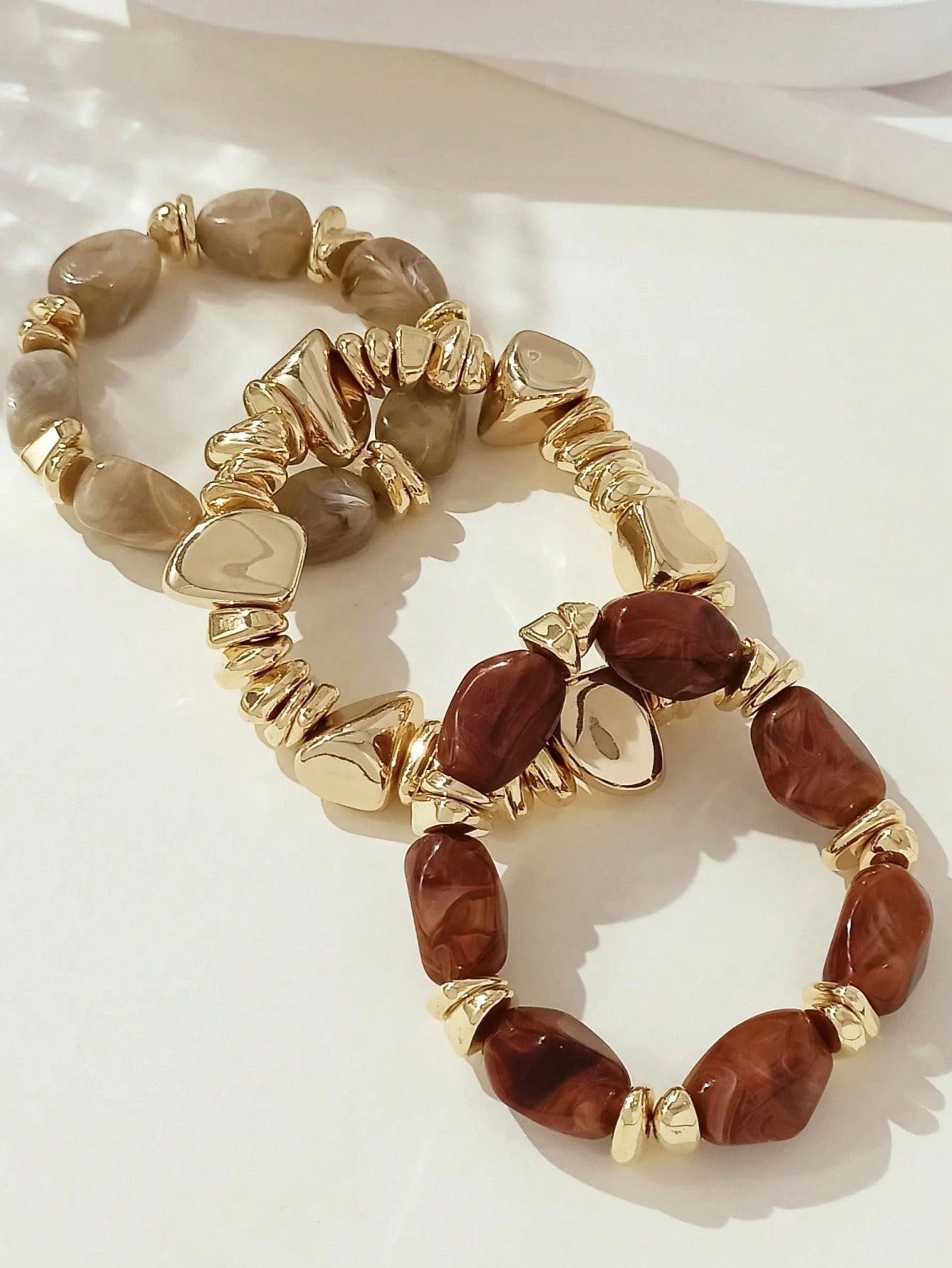 RETRO J – Trio de Bracelets "Éclat Organique" – Marbre & Or