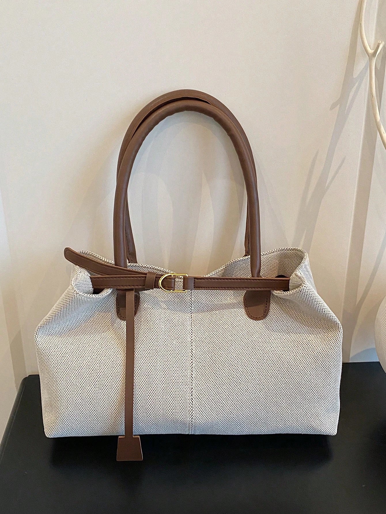ESSENCEBAG - Grand Sac Cabas en Toile Texturée et Marron