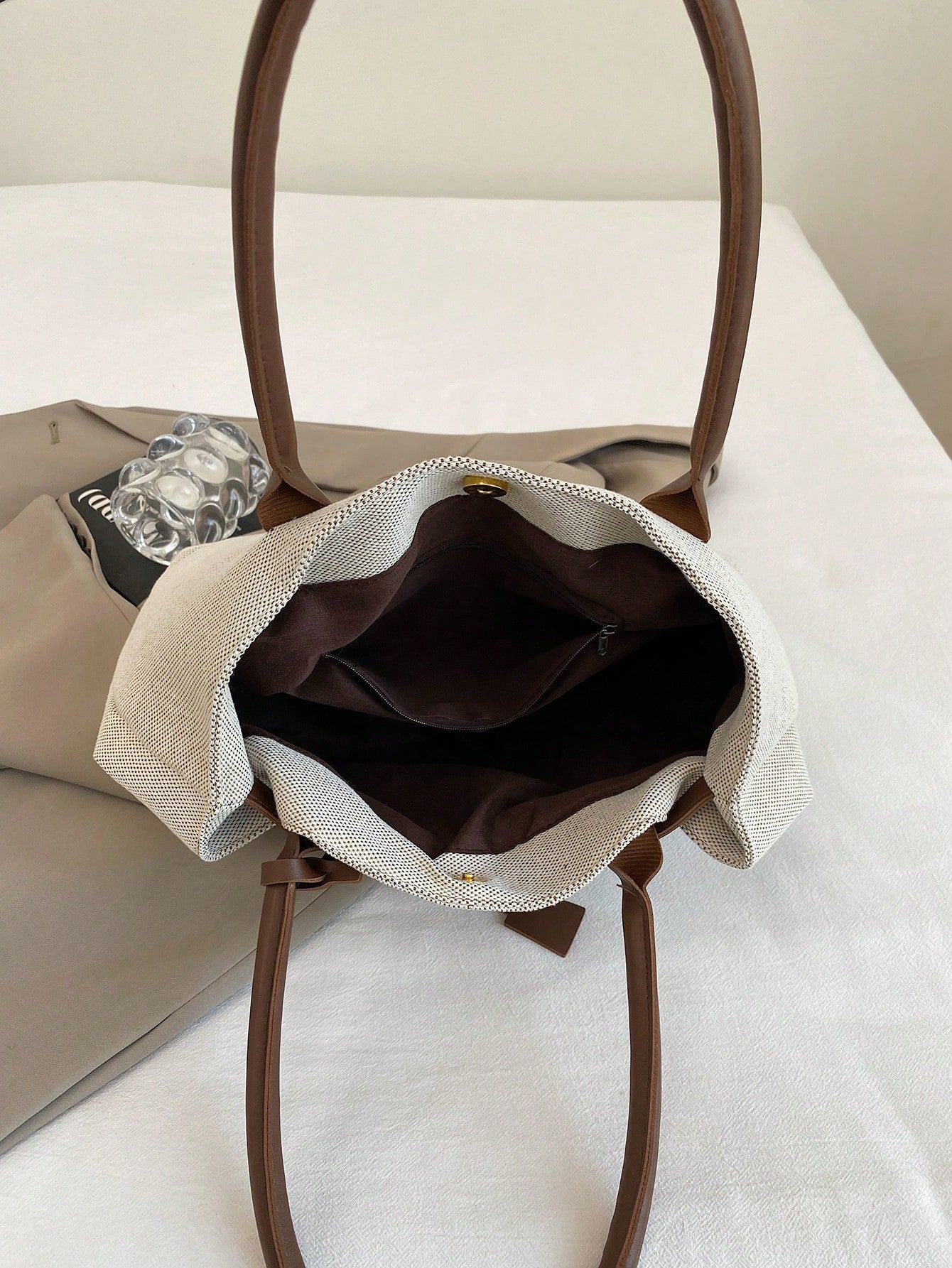 ESSENCEBAG - Grand Sac Cabas en Toile Texturée et Marron