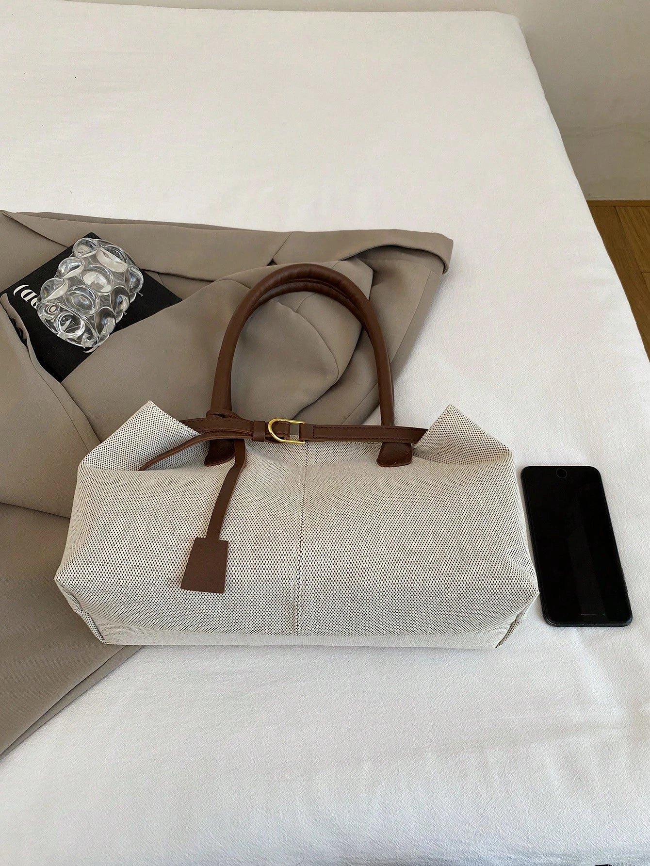 ESSENCEBAG - Grand Sac Cabas en Toile Texturée et Marron