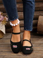 JAYINE  - Ballerines Mary Janes en Maille – Broderies Florales Japonisantes