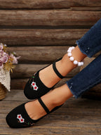 JAYINE  - Ballerines Mary Janes en Maille – Broderies Florales Japonisantes