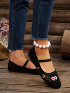JAYINE  - Ballerines Mary Janes en Maille – Broderies Florales Japonisantes