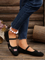 JAYINE  - Ballerines Mary Janes en Maille – Broderies Florales Japonisantes