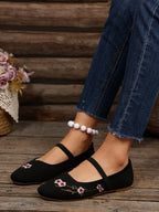 JAYINE  - Ballerines Mary Janes en Maille – Broderies Florales Japonisantes