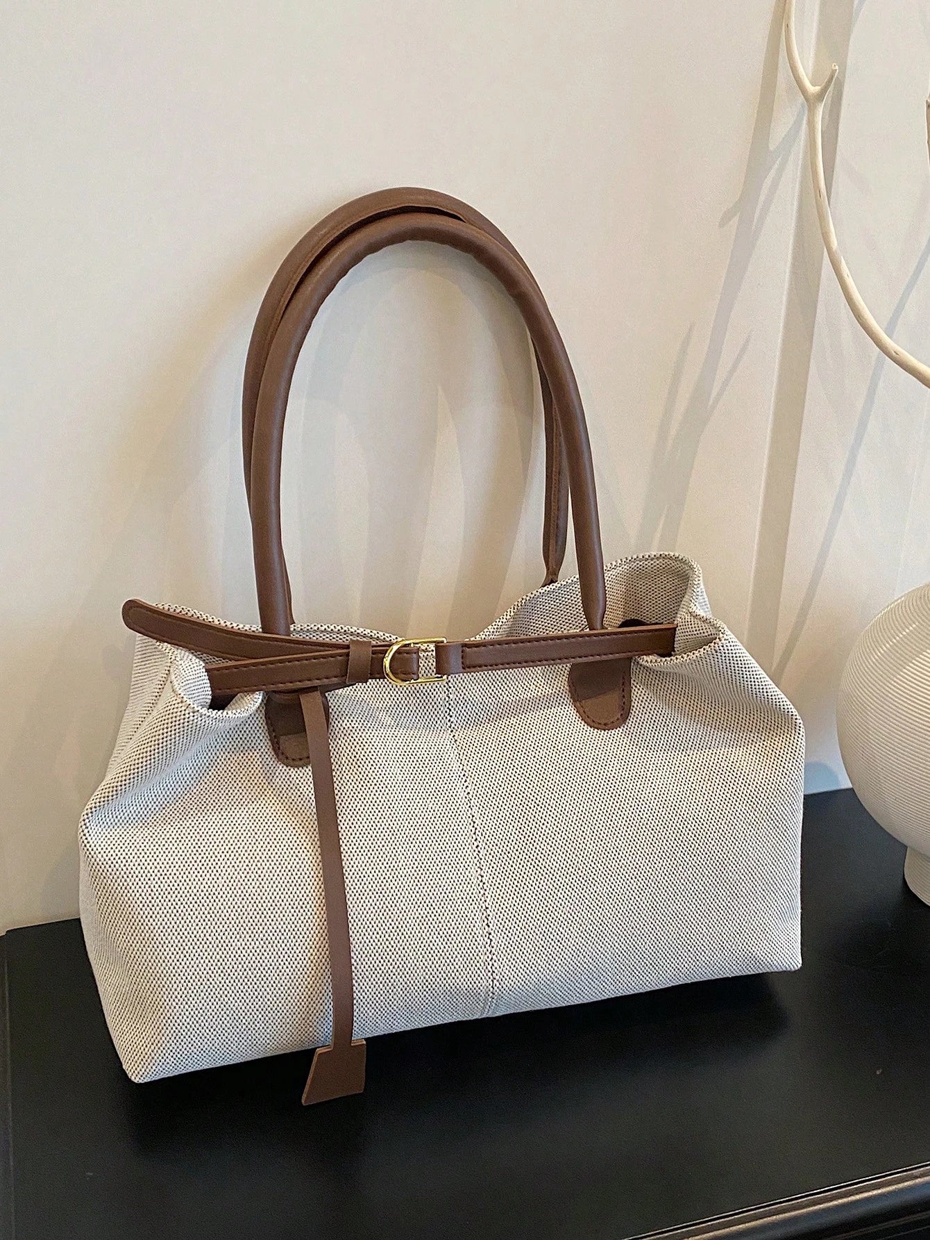 ESSENCEBAG - Grand Sac Cabas en Toile Texturée et Marron