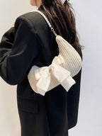 BROAD BAG - Sac à Main en Paille Tressée Nœud Satiné & Anse Perles - Véluxe - Daily Look