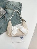 BROAD BAG - Sac à Main en Paille Tressée Nœud Satiné & Anse Perles - Véluxe - Daily Look