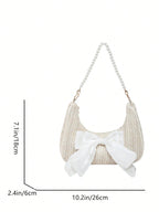 BROAD BAG - Sac à Main en Paille Tressée Nœud Satiné & Anse Perles - Véluxe - Daily Look