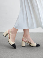 COCO BIZCHIC - Escarpins Slingback "Élégance Bicolore" – Talon Carré Confort - Véluxe - Daily Look