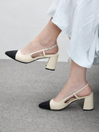 COCO BIZCHIC - Escarpins Slingback "Élégance Bicolore" – Talon Carré Confort - Véluxe - Daily Look