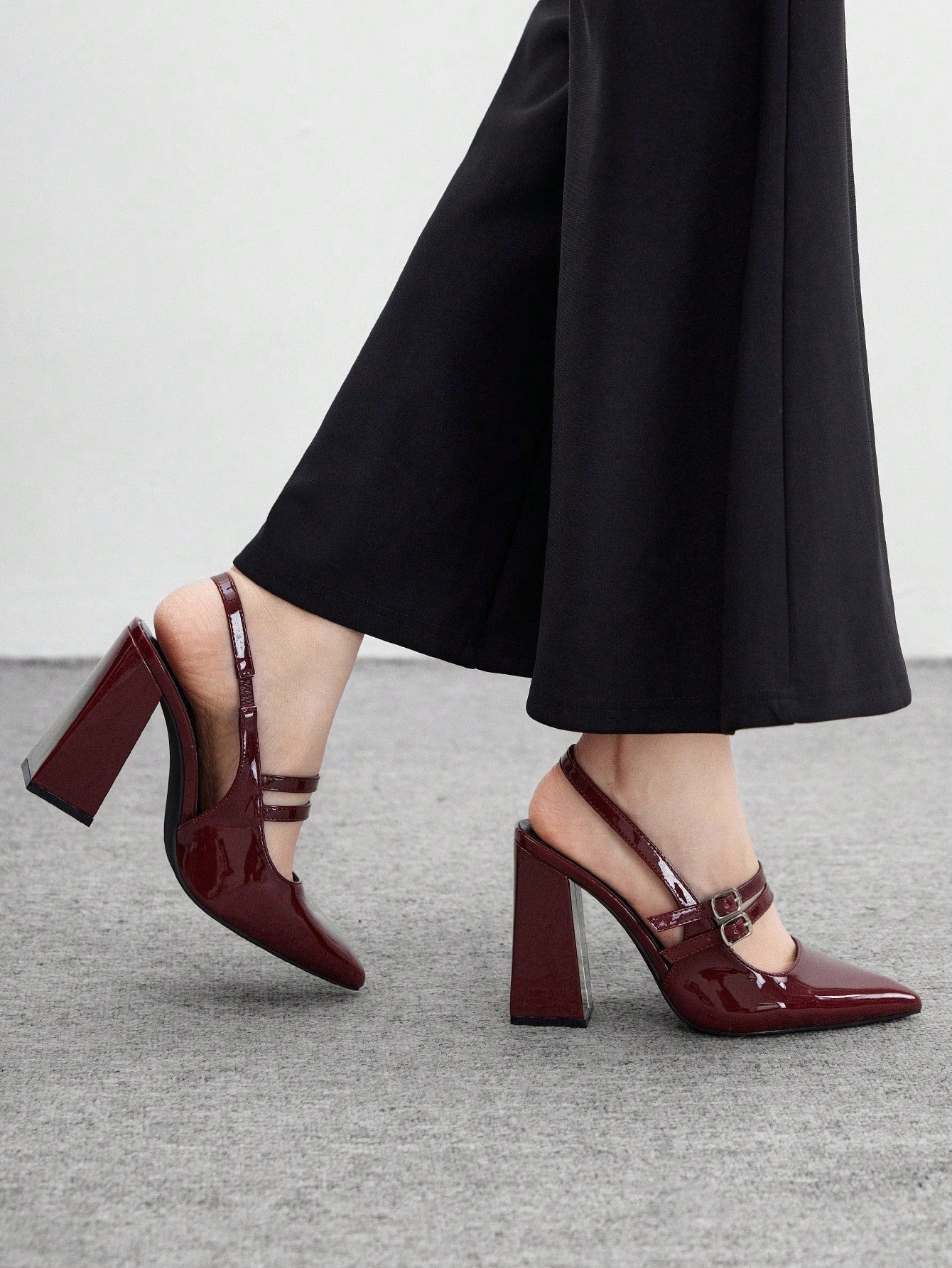 Escarpins Mary Jane Vernis "Bordeaux Glam" – Slingback à Double Bride - Véluxe - Daily Look