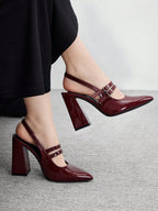 Escarpins Mary Jane Vernis "Bordeaux Glam" – Slingback à Double Bride - Véluxe - Daily Look