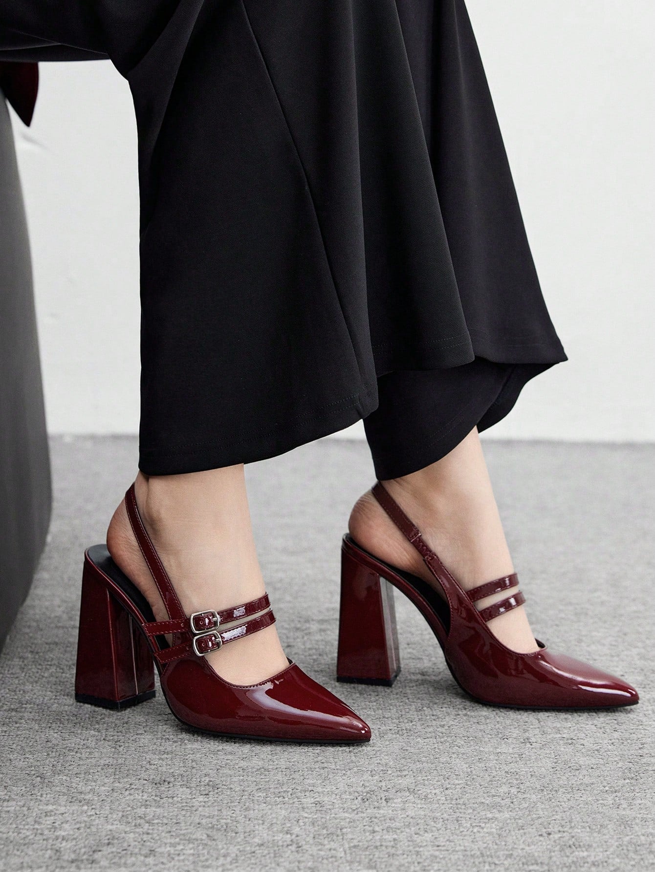 Escarpins Mary Jane Vernis "Bordeaux Glam" – Slingback à Double Bride - Véluxe - Daily Look