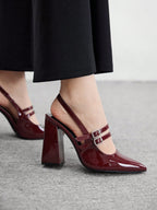 Escarpins Mary Jane Vernis "Bordeaux Glam" – Slingback à Double Bride - Véluxe - Daily Look