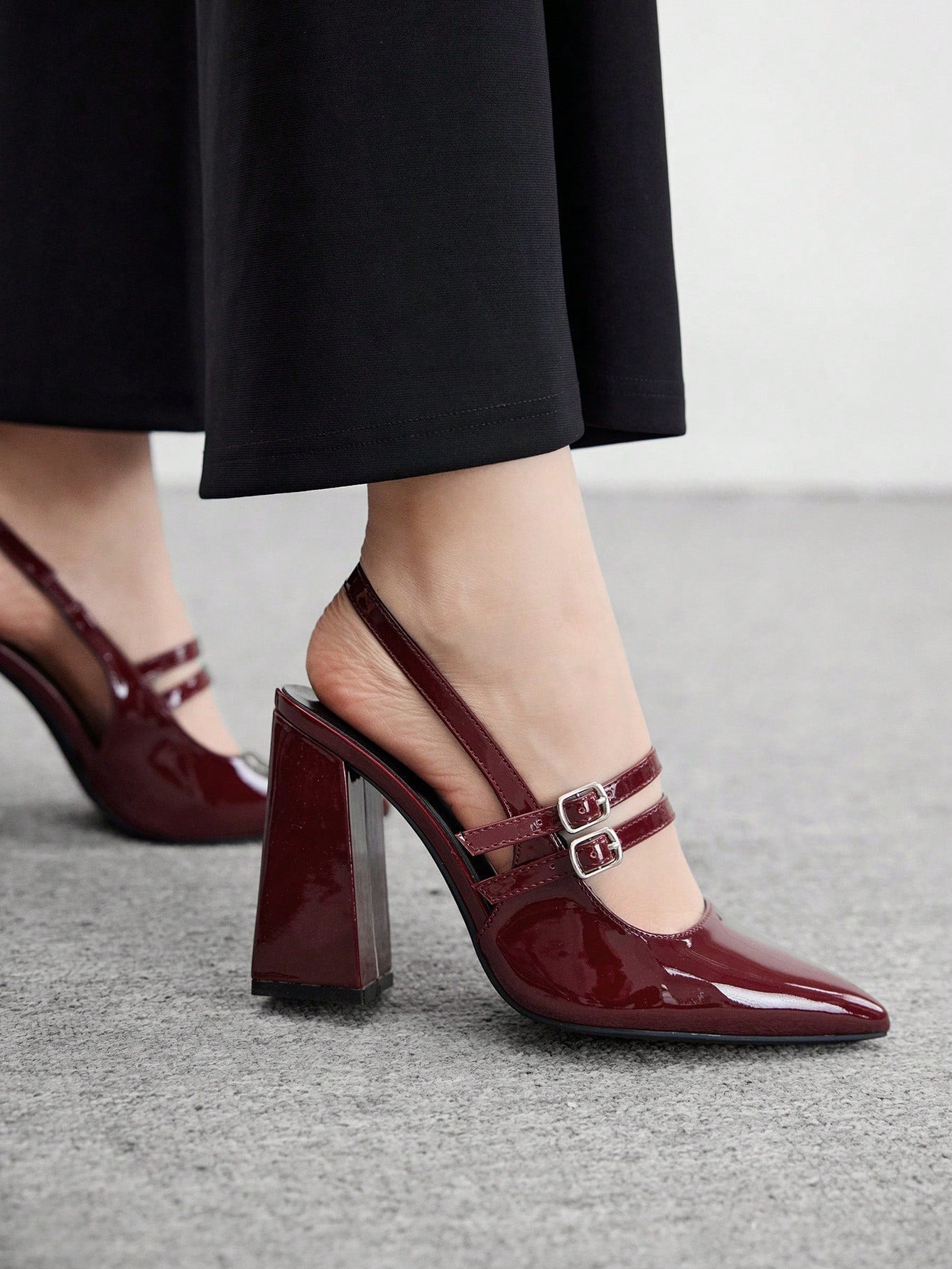 Escarpins Mary Jane Vernis "Bordeaux Glam" – Slingback à Double Bride - Véluxe - Daily Look