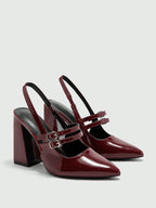Escarpins Mary Jane Vernis "Bordeaux Glam" – Slingback à Double Bride - Véluxe - Daily Look