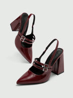 Escarpins Mary Jane Vernis "Bordeaux Glam" – Slingback à Double Bride - Véluxe - Daily Look