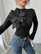 FIRERIE – Top Ajusté à Col Montant avec Fleur 3D Ornementale - Véluxe - Daily Look