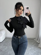 FIRERIE – Top Ajusté à Col Montant avec Fleur 3D Ornementale - Véluxe - Daily Look