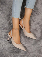 FORGIRLS - Escarpins Slingback Beiges Texturés - Véluxe - Daily Look