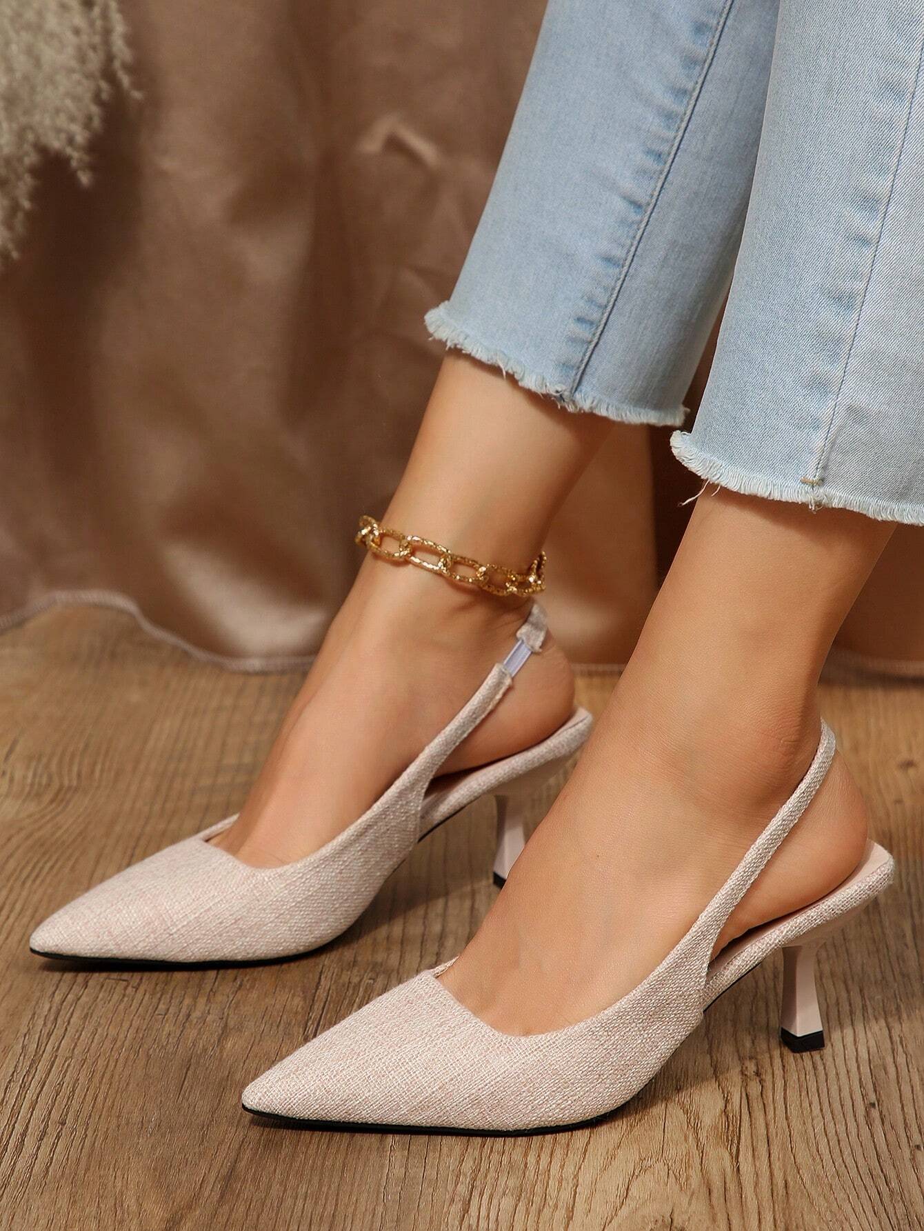 FORGIRLS - Escarpins Slingback Beiges Texturés - Véluxe - Daily Look