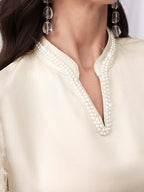 NAJMA – Robe Longue "Éclat Nacré" – Satin & Manches Texturées - Véluxe - Daily Look