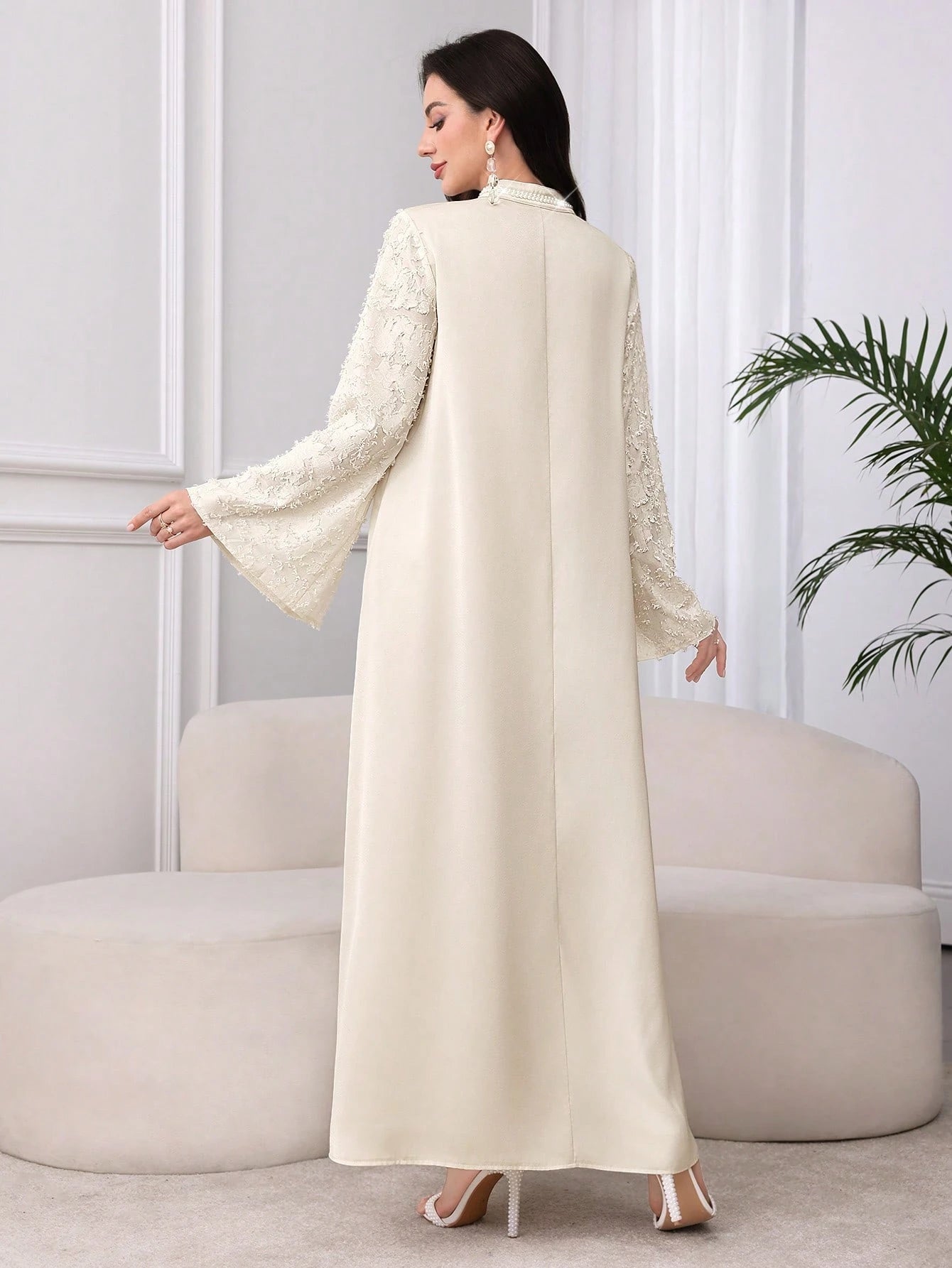 NAJMA – Robe Longue "Éclat Nacré" – Satin & Manches Texturées - Véluxe - Daily Look