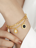 RAYQUEEN - Bracelet Double Rang "Obsidian & Pearl" - Véluxe - Daily Look