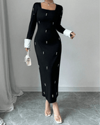 SELIANNE – Robe Longue Noire Ornée de Perles - Véluxe - Daily Look