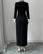 SELIANNE – Robe Longue Noire Ornée de Perles - Véluxe - Daily Look