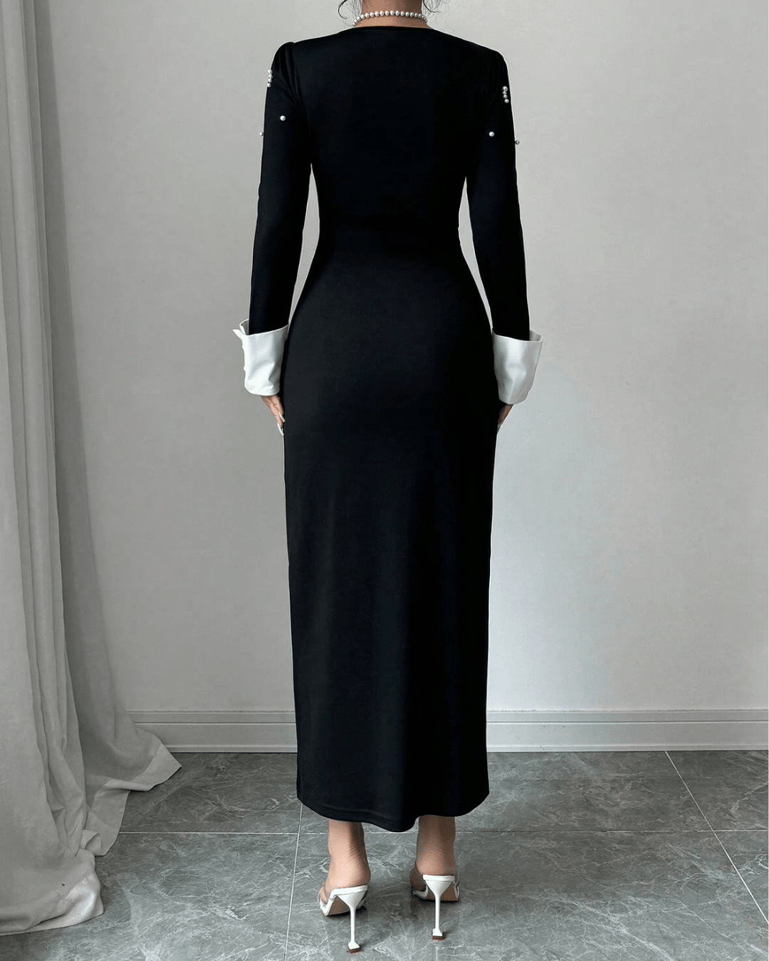 SELIANNE – Robe Longue Noire Ornée de Perles - Véluxe - Daily Look