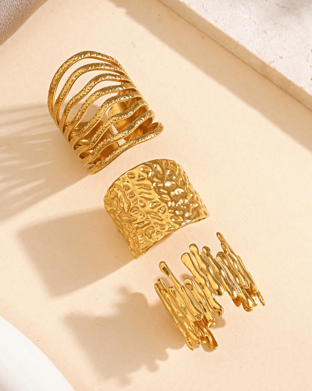 SHINEON - Trio de Bagues Ajustables "Organic Gold" - Véluxe - Daily Look
