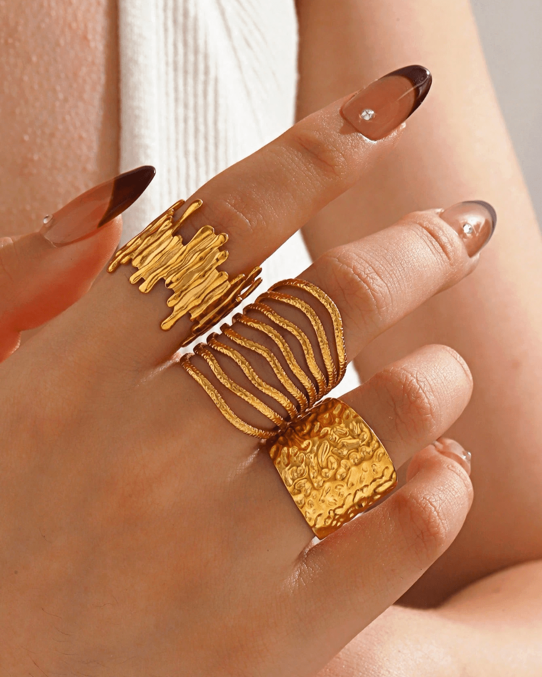 SHINEON - Trio de Bagues Ajustables "Organic Gold" - Véluxe - Daily Look